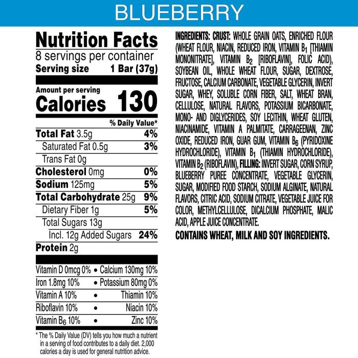 Nutrigrain bar nutrition facts blueberry