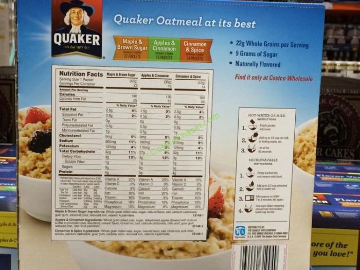 Nutrition facts quaker instant oatmeal